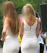 Amazing blonde's ass in thin dress