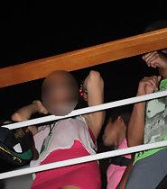 Naked pussy in upskirt at nightclub