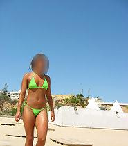 Curvy girl in fluorescent bikini