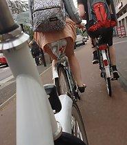 Upskirt of a girl on the bicycle