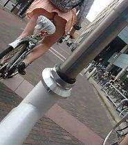 Upskirt of a girl on the bicycle
