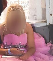 Upskirt of blond princess at party