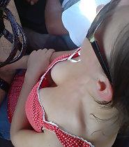 Beautiful down blouse view in bus