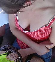 Beautiful down blouse view in bus