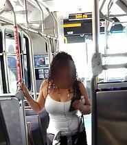 Sultry slut walks through the bus