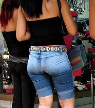 Teen girl in jeans shorts