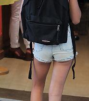 Hungry girl in sexy shorts