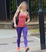 Milf bodybuilder walks on her way to gym