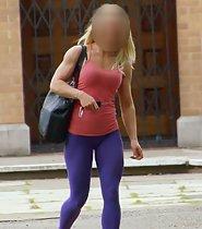Milf bodybuilder walks on her way to gym