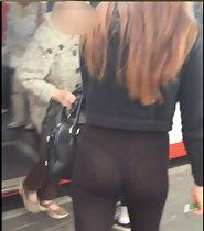 See through tights reveal her thong