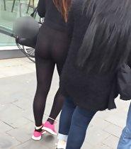See through tights reveal her thong
