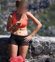 Sexy hiker in skimpy outfit