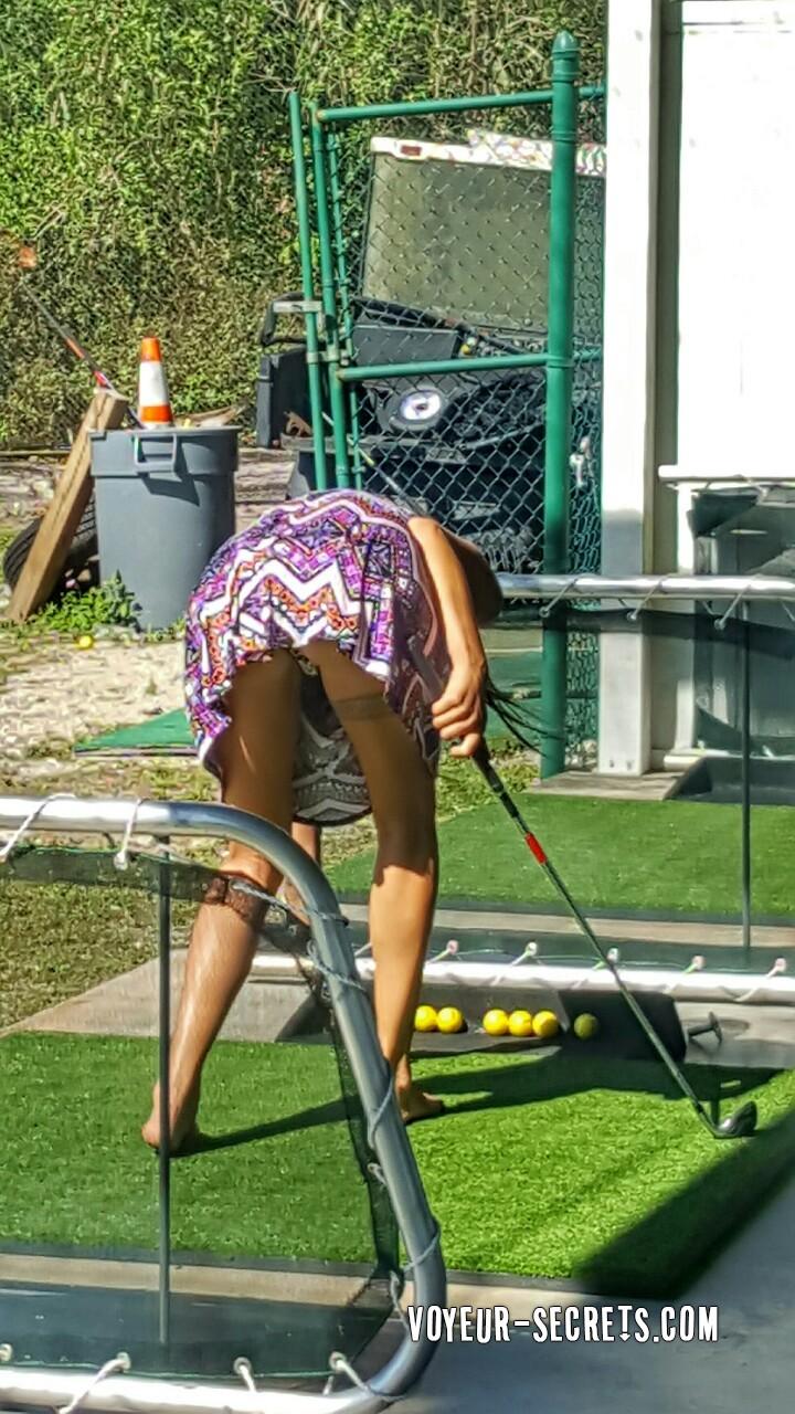 Hot upskirt on mini golf court photo photo
