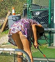 Hot upskirt on mini golf court