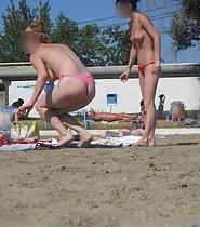 Pussy slip from a thong bikini