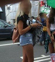 Perfect blond chav girl on street