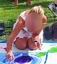 Busty girl plays in the park