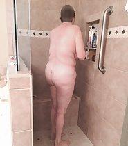 Fat mature woman showering
