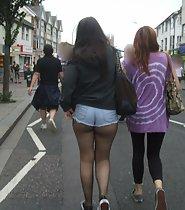 Teen in shorts and pantyhose