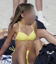 Cameltoe showing in yellow bikini