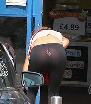 See through tights reveal red thong