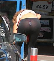 See through tights reveal red thong