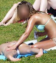 Teen girl massages friend's butt