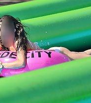 Hot babe in water park