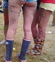Slutty girls with writings on their legs