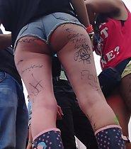 Slutty girls with writings on their legs