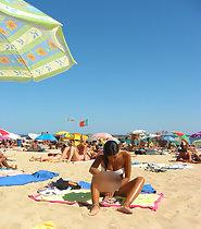 Amazing beach girl in white thong bikini