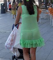 Slutty milf in fully transparent dress