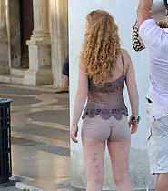 Ginger girl in tight shorts