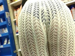 Exposed ass and thong in woven white pants