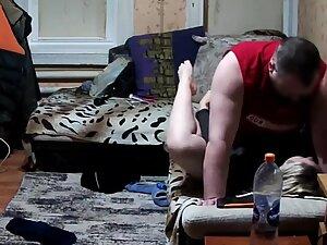 Spying on fat guy fucking his cute chubby wife in living room Picture 4