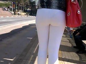 Spying sexy panties under white pants Picture 4
