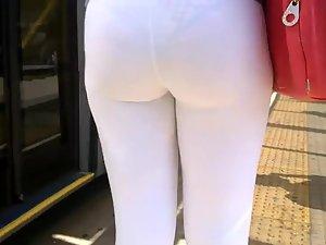 Spying sexy panties under white pants Picture 6