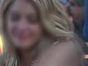 Accidental upskirt of hot blonde at festival