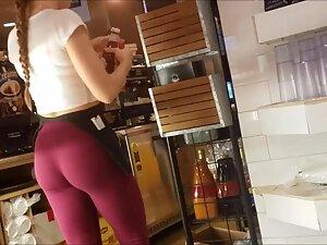 Sexy waitress got a fantastic ass in red tights Picture 2