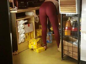 Sexy waitress got a fantastic ass in red tights Picture 7