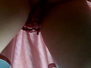 Upskirt shows hot ass and pussy in transparent thong Picture 7