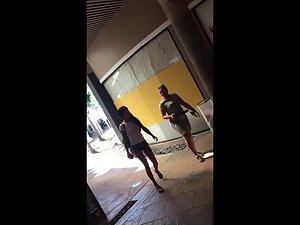 Girl with pointy tits seen twice by voyeur Picture 1