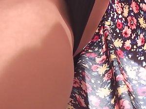 Black thong under hot brunette's skirt Picture 6