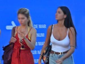 Voyeur zooms in on her kissable face and big boobs Picture 2