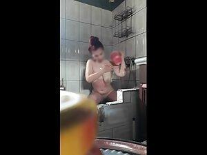 Spying on redhead sister showering in old bathroom Picture 5