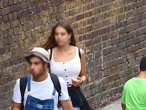 Busty girl walks and licks her lips Picture 3