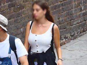 Busty girl walks and licks her lips Picture 4