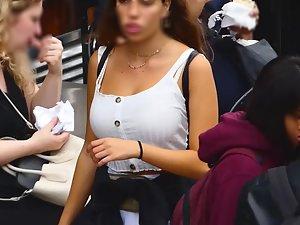 Busty girl walks and licks her lips Picture 7