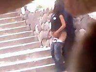 Teen couple had sex on the stairs
