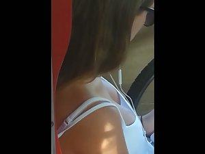 Downblouse of young tits in train Picture 4